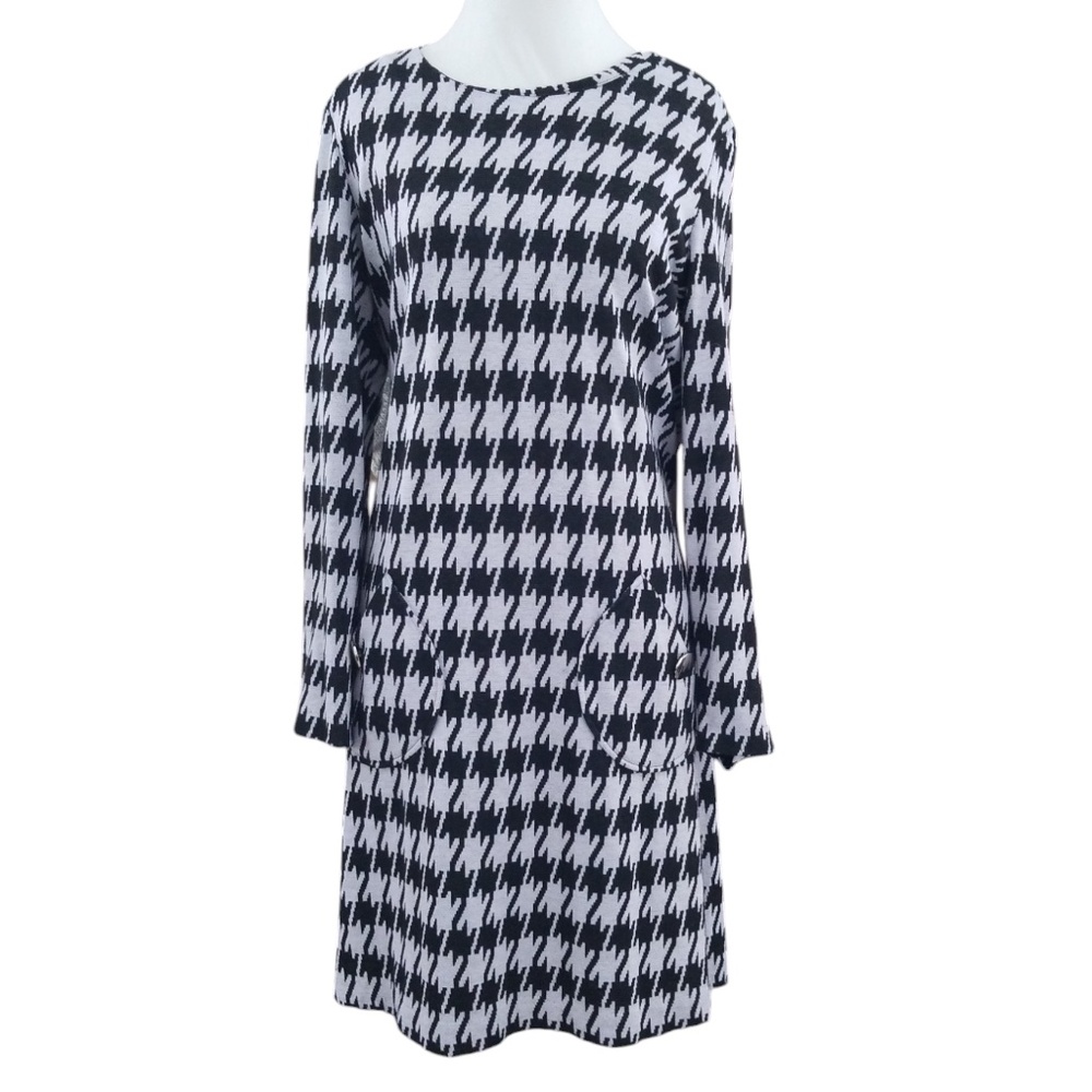 Chadwick's Black Gray Houndstooth Tunic Shift Dress Size 14‎